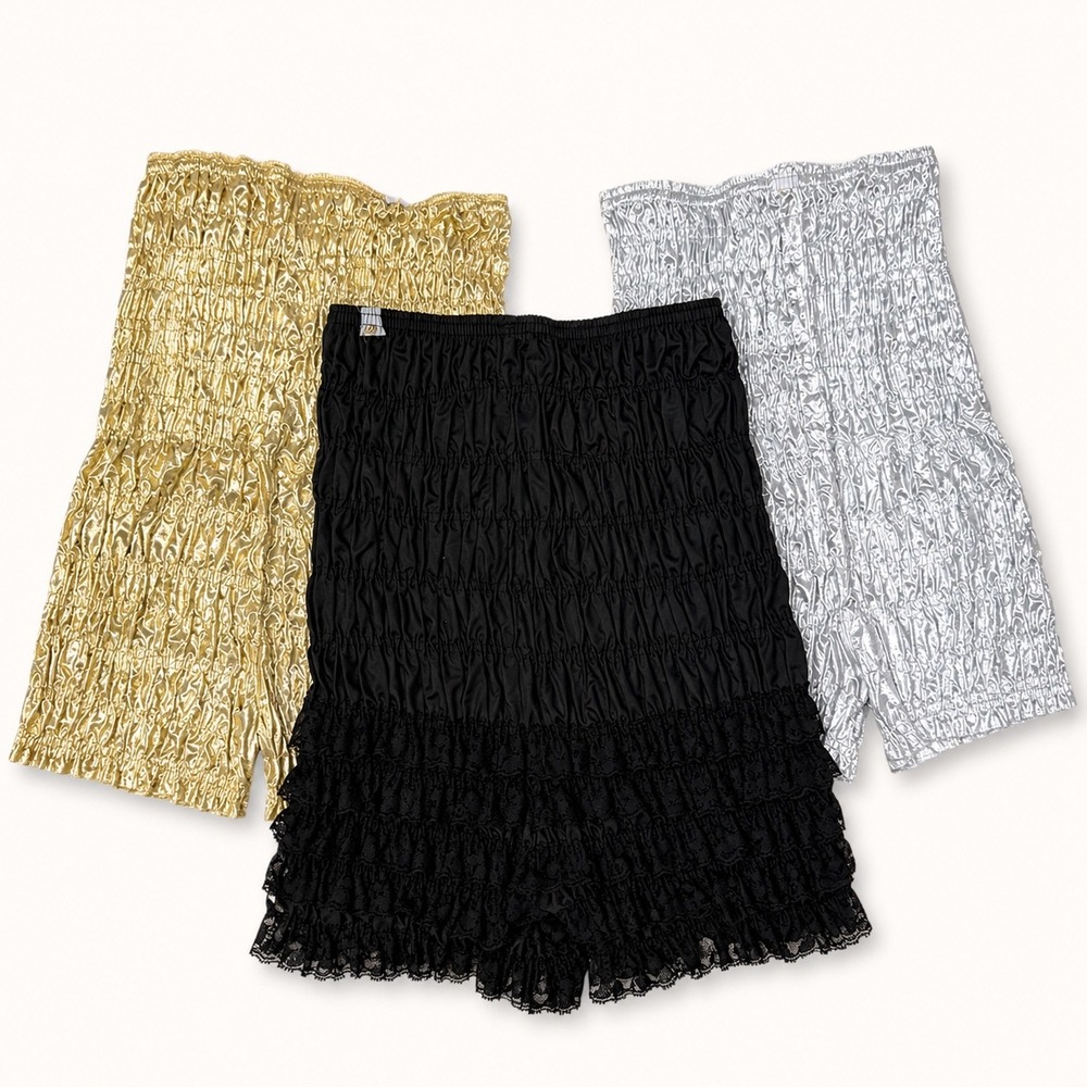 Vtg Malco Modes Pettipants Metallic Gold Silver Black Square Dance Bloomer Short